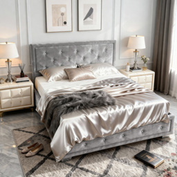 Brooklyn Double Silver Fabric Diamante Ottoman Bed Frame - Wilko - thumbnail 3