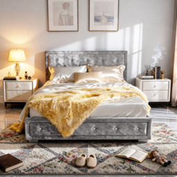 Brooklyn Double Silver Fabric Diamante Ottoman Bed Frame - Wilko - thumbnail 5