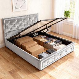 Brooklyn Double Silver Fabric Diamante Ottoman Bed Frame - Wilko - thumbnail 4