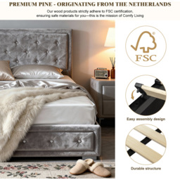 Brooklyn Double Silver Fabric Diamante Ottoman Bed Frame - Wilko - thumbnail 7