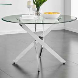 Furniturebox Arona 6 Seater Round Dining Table Chrome - Size: 4 Seater - Silver - Wilko - thumbnail 1