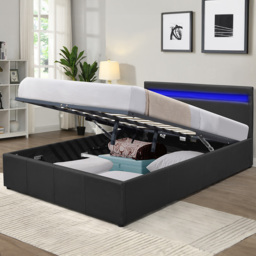 Comfy Living Small Double Black Faux Leather Ottoman Bed Frame with LED - Wilko