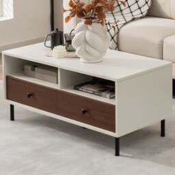 Costway 2 Drawer 2 Shelf White Coffee Table - Size: 113 x 60 x 18cm - Wilko