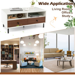 Costway 2 Drawer 2 Shelf White Coffee Table - Size: 113 x 60 x 18cm - Wilko - thumbnail 6