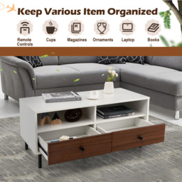 Costway 2 Drawer 2 Shelf White Coffee Table - Size: 113 x 60 x 18cm - Wilko - thumbnail 7