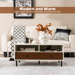 Costway 2 Drawer 2 Shelf White Coffee Table - Size: 113 x 60 x 18cm - Wilko - thumbnail 5