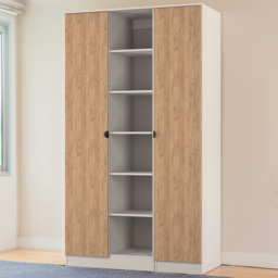 Crowndale Bora 2 Door 6 Shelf Gold Oak and Kashmir Triple Wardrobe - Cream - Wilko