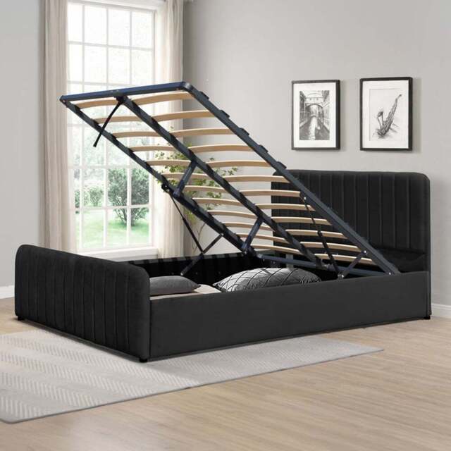 Comfy Living King Size Black Brushed Velvet Gas Lift Ottoman Bedframe - Wilko - image 1