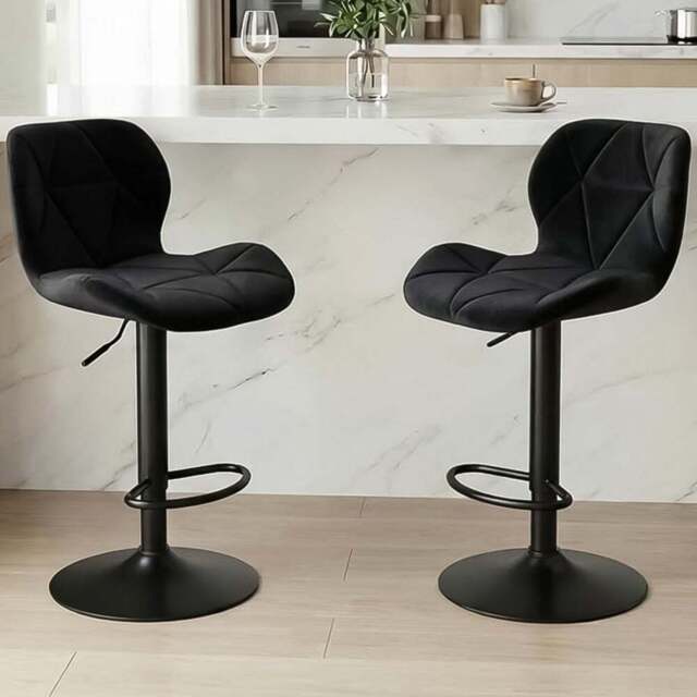 Alivio Black Velvet Height Adjustable Swivel Bar Stool Set of 2 - Wilko - image 1
