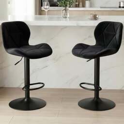 Alivio Black Velvet Height Adjustable Swivel Bar Stool Set of 2 - Wilko - thumbnail 1