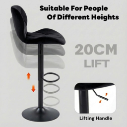 Alivio Black Velvet Height Adjustable Swivel Bar Stool Set of 2 - Wilko - thumbnail 5