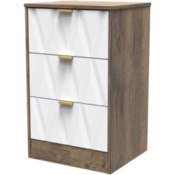 Crowndale Las Vegas 3 Drawer Matt White and Vintage Oak Bedside Table Ready Assembled - Wilko - thumbnail 3