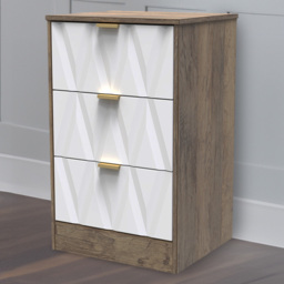 Crowndale Las Vegas 3 Drawer Matt White and Vintage Oak Bedside Table Ready Assembled - Wilko - thumbnail 1