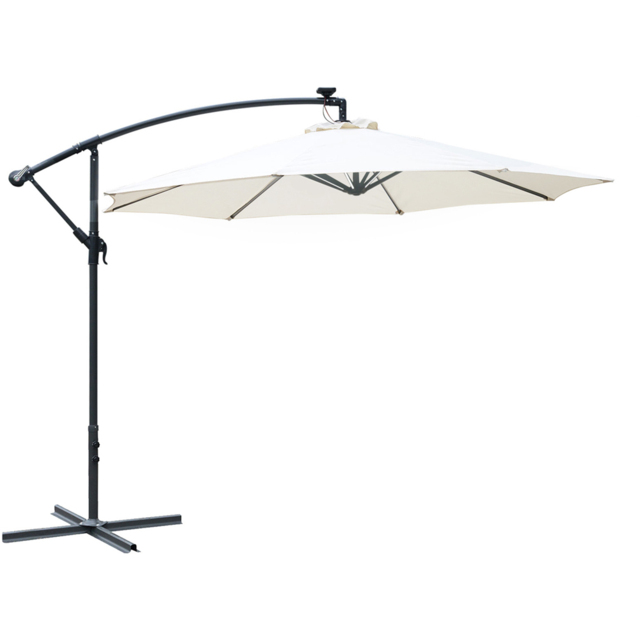Outsunny Off White Solar LED Crank Handle Cantilever Banana Parasol 3m - Cream - Wilko - image 1