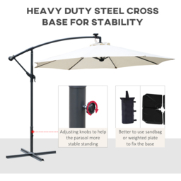Outsunny Off White Solar LED Crank Handle Cantilever Banana Parasol 3m - Cream - Wilko - thumbnail 7