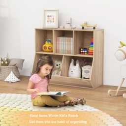 Costway 5 Cubbies Natural Kids Toy Storage Cabinet - Size: 101 x 48 x 16cm - Cream - Wilko - thumbnail 4