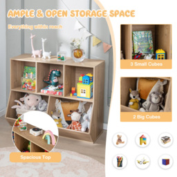 Costway 5 Cubbies Natural Kids Toy Storage Cabinet - Size: 101 x 48 x 16cm - Cream - Wilko - thumbnail 6
