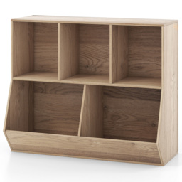 Costway 5 Cubbies Natural Kids Toy Storage Cabinet - Size: 101 x 48 x 16cm - Cream - Wilko - thumbnail 3