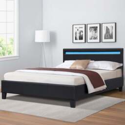 Comfy Living Double Black Faux Leather Bed Frame with LED Strip - Wilko