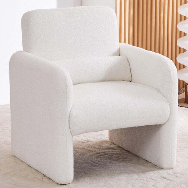 Living and Home White Teddy Fleece Upholstered Accent Chair with Lumbar Pillow - Size: Single - Wilko - image 1