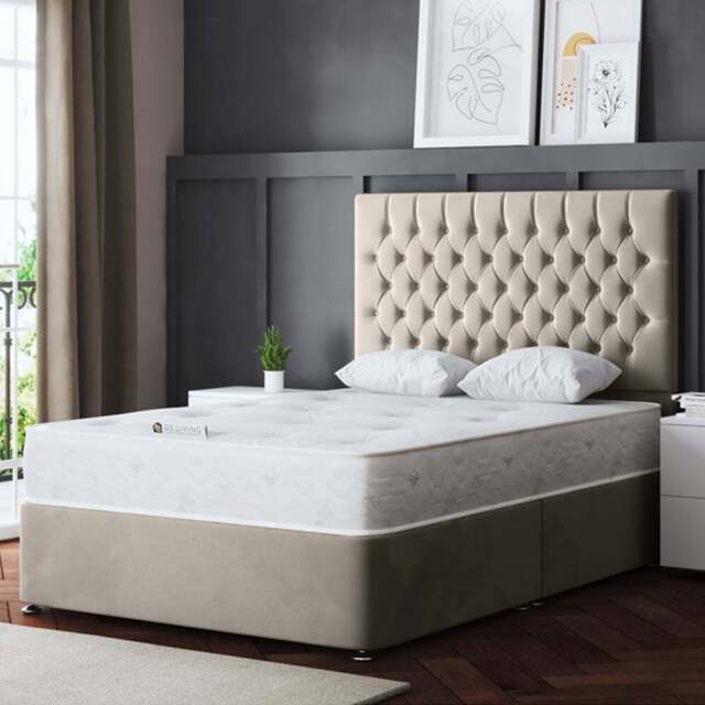 DS Living Seraphine Small Single Beige Upholstered Panel Divan Bed - Cream - Wilko - image 1