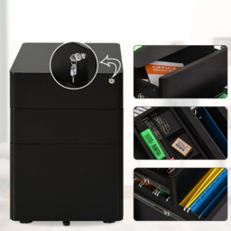 Vinsetto Black 3 Drawer Filing Cabinet - Size: 39 x 48 x 59cm - Wilko - thumbnail 4