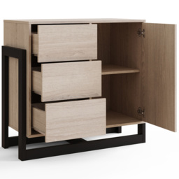 GFW Taite Single Door 3 Drawer Oak Sideboard - Size: 78 x 84 x 42cm - Brown - Wilko - thumbnail 5