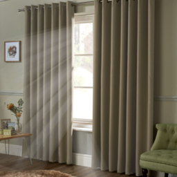 Alan Symonds Essential Beige Plain Ring Top Eyelet Curtains 228 x 228cm - Size: W 228 x D 228cm - Wilko - thumbnail 3