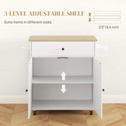 HOMCOM 2 Door Single Drawer White Kitchen Island Cart - Size: 18.5 x 46 x 100cm - Wilko - thumbnail 7