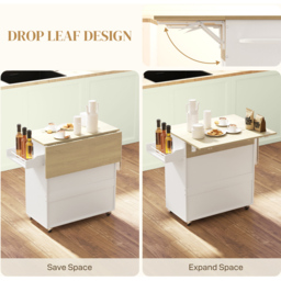 HOMCOM 2 Door Single Drawer White Kitchen Island Cart - Size: 18.5 x 46 x 100cm - Wilko - thumbnail 5