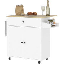HOMCOM 2 Door Single Drawer White Kitchen Island Cart - Size: 18.5 x 46 x 100cm - Wilko