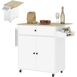 HOMCOM 2 Door Single Drawer White Kitchen Island Cart - Size: 18.5 x 46 x 100cm - Wilko - thumbnail 4
