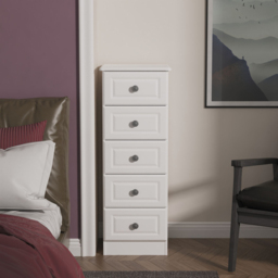 Crowndale Pembroke 5 Drawer Matt White Tall Bedside Cabinet Ready Assembled - White Matt - Wilko - thumbnail 3
