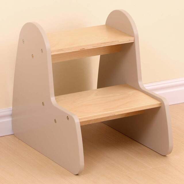 FurnitureHMD 2 Step Natural and Grey Kids Wooden Step Stool - Size: 40.5 x 33 x 43cm - Grey+Natural - Wilko - image 1