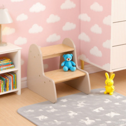 FurnitureHMD 2 Step Natural and Grey Kids Wooden Step Stool - Size: 40.5 x 33 x 43cm - Grey+Natural - Wilko - thumbnail 7