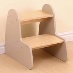 FurnitureHMD 2 Step Natural and Grey Kids Wooden Step Stool - Size: 40.5 x 33 x 43cm - Grey+Natural - Wilko - thumbnail 1