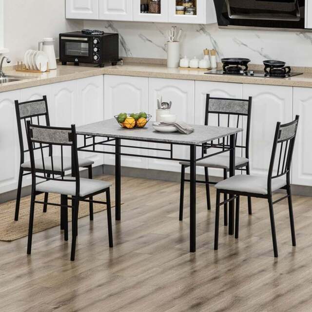 HOMCOM 4 Seater Marble Top Dining Set - Grey - Wilko - image 1