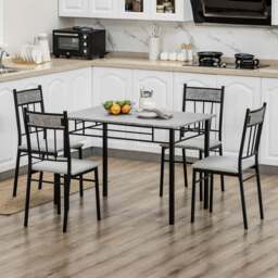 HOMCOM 4 Seater Marble Top Dining Set - Grey - Wilko - thumbnail 1