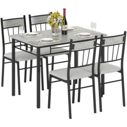 HOMCOM 4 Seater Marble Top Dining Set - Grey - Wilko - thumbnail 3