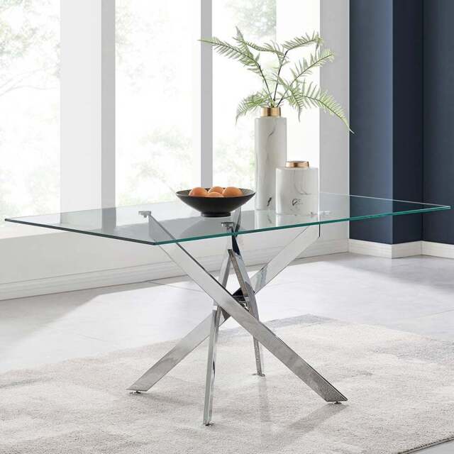 Furniturebox Tavalo 6 Seater Glass Dining Table Chrome - Size: 4 Seater - Silver - Wilko - image 1