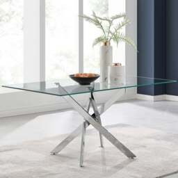 Furniturebox Tavalo 6 Seater Glass Dining Table Chrome - Size: 4 Seater - Silver - Wilko - thumbnail 1