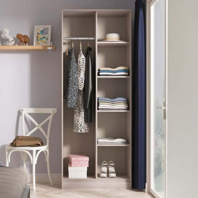 Crowndale Hong Kong 5 Shelf Grey Oak Tall Open Wardrobe Ready Assembled - Size: 197 x 77 x 53cm - Wilko - image 1