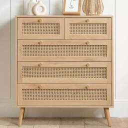 Croxley 5 Drawer Oak Rattan Chest of Drawers - Brown - Birlea - Wilko