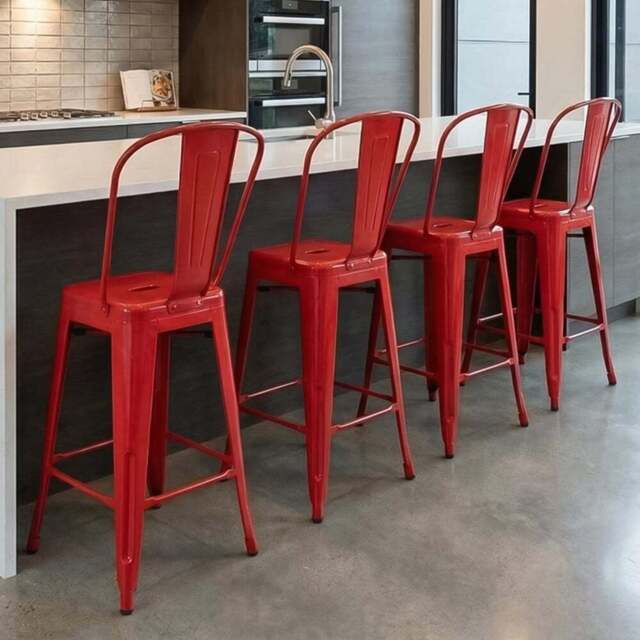 FWStyle Red Gloss Metal Bar Chair 4 Pack - Size: Set of 4 - Wilko - image 1