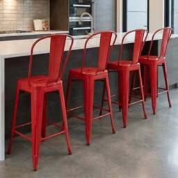 FWStyle Red Gloss Metal Bar Chair 4 Pack - Size: Set of 4 - Wilko