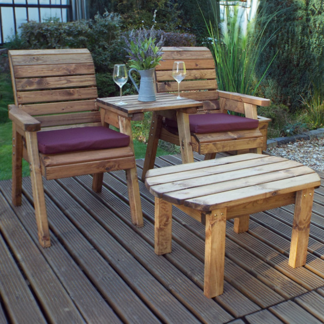 Charles Taylor 2 Seater Straight Companion Seat with Red Cushions - Brown - Wilko - image 1