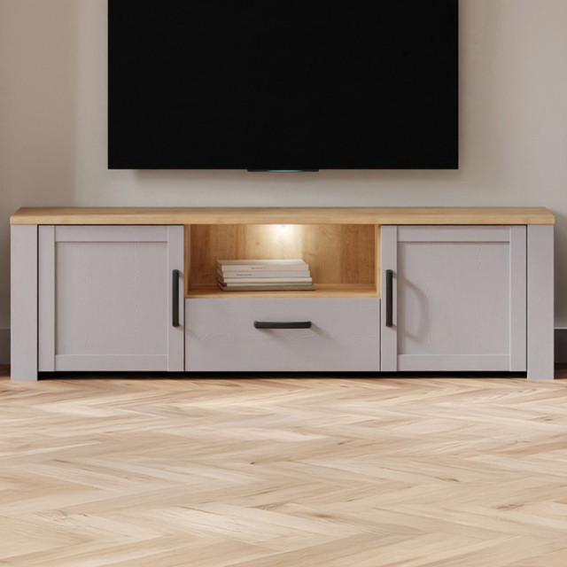 Florence Bohol Single Drawer Single Shelf 2 Door Riviera and Grey Oak LED TV Unit - Furniture To Go - Wilko - image 1