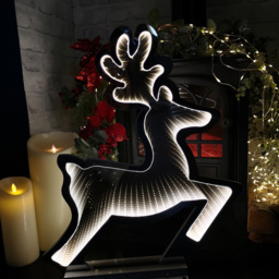 Samuel Alexander Infinity Light Up Leaping Reindeer Christmas Decoration 60cm - Size: 60 x 30 x 30cm - White - Wilko - thumbnail 3
