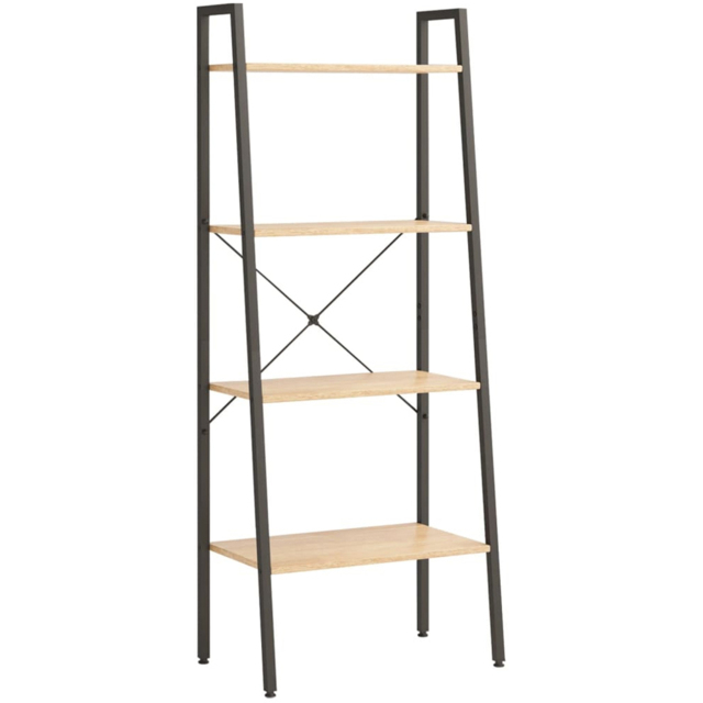 vidaXL 4 Shelf Light Brown Wood and Steel Freestanding Bookcase - Wilko - image 1
