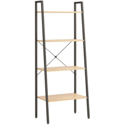 vidaXL 4 Shelf Light Brown Wood and Steel Freestanding Bookcase - Wilko